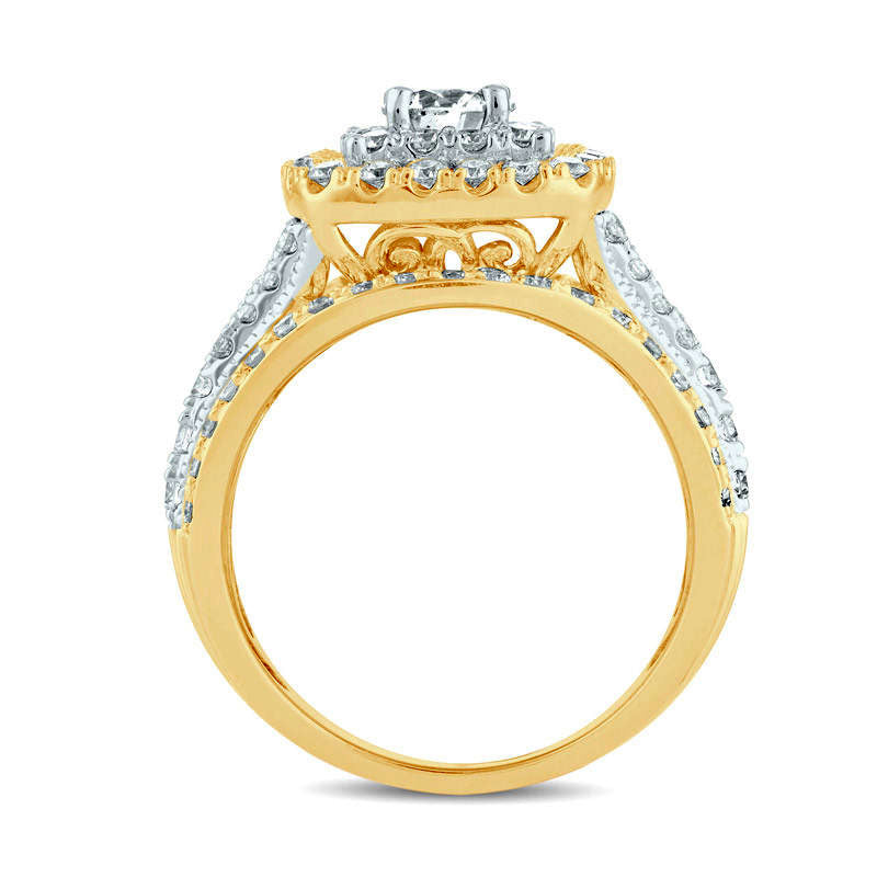 2.0 CT. T.W. Natural Diamond Double Cushion Frame Multi-Row Antique Vintage-Style Engagement Ring in Solid 14K Gold