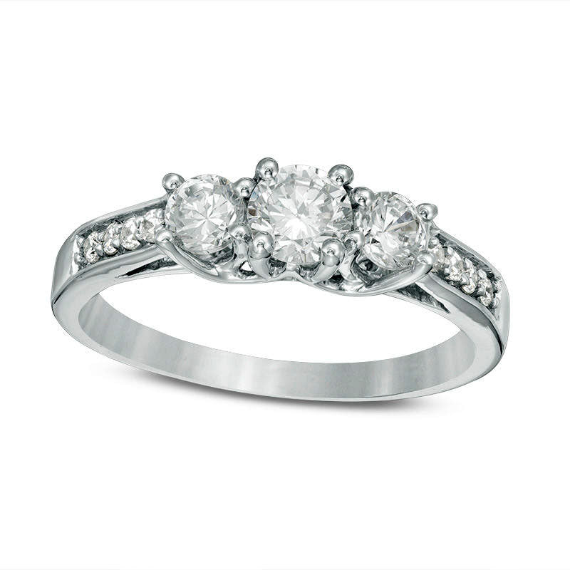 0.75 CT. T.W. Natural Diamond Three Stone Engagement Ring in Solid 10K White Gold