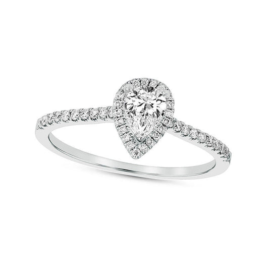 0.50 CT. T.W. Pear-Shaped Natural Diamond Frame Engagement Ring in Solid 18K White Gold (G/SI2)