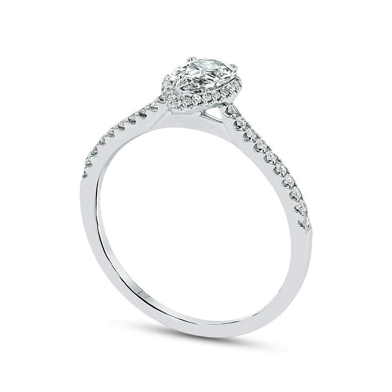 0.50 CT. T.W. Pear-Shaped Natural Diamond Frame Engagement Ring in Solid 18K White Gold (G/SI2)