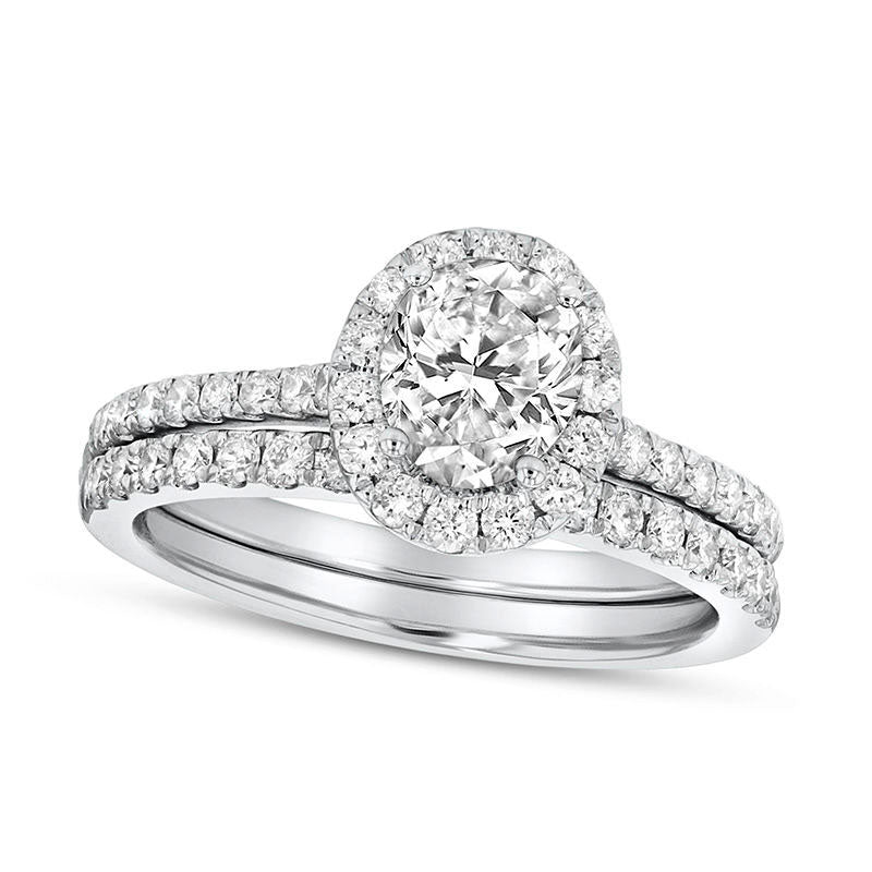 1.33 CT. T.W. Oval Natural Diamond Frame Bridal Engagement Ring Set in Solid 14K White Gold (J/SI2)