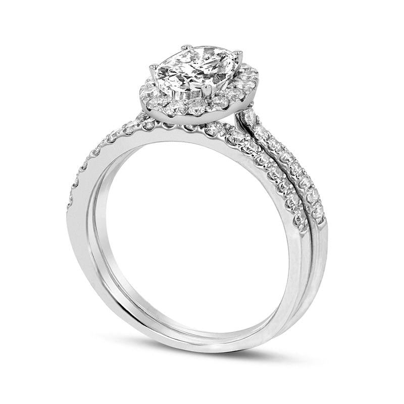 1.33 CT. T.W. Oval Natural Diamond Frame Bridal Engagement Ring Set in Solid 14K White Gold (J/SI2)