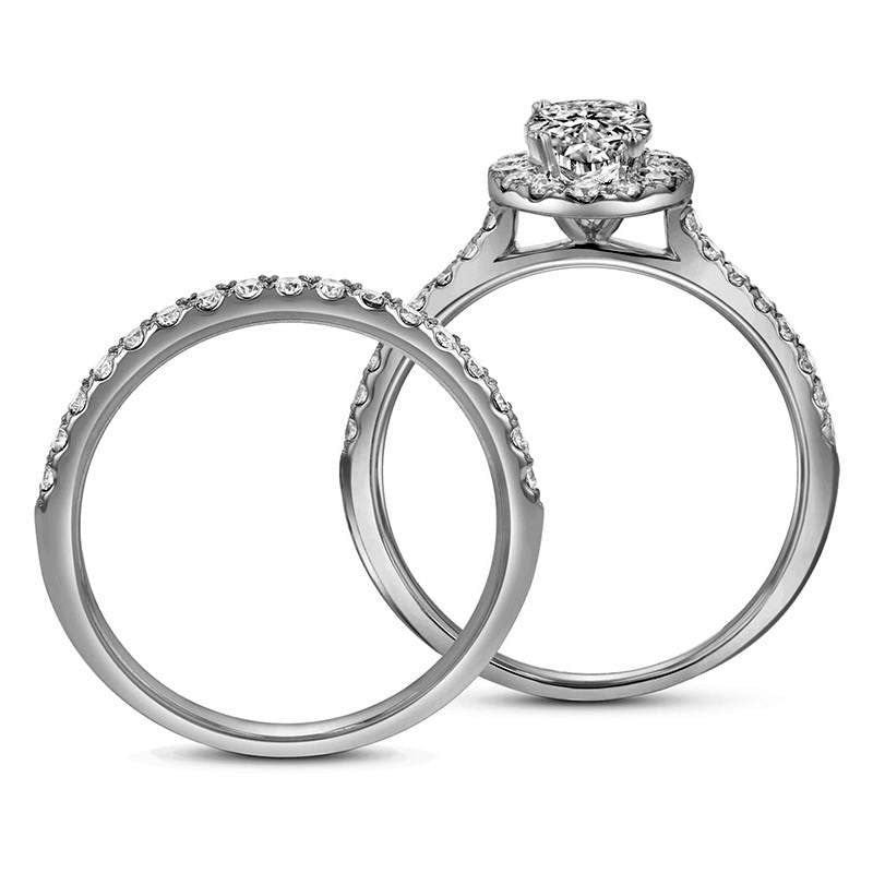 1.33 CT. T.W. Oval Natural Diamond Frame Bridal Engagement Ring Set in Solid 14K White Gold (J/SI2)