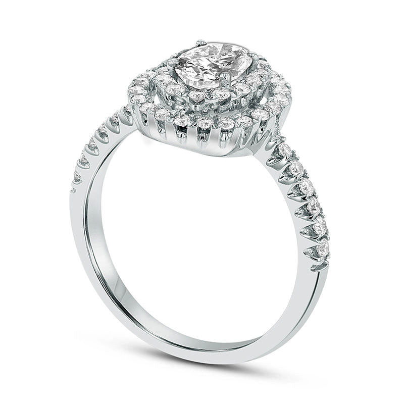 1.20 CT. T.W. Oval Natural Diamond Double Frame Engagement Ring in Solid 14K White Gold (J/SI2)