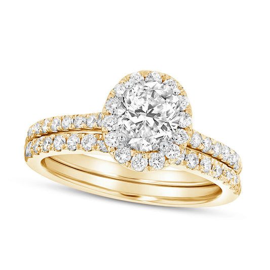 1.33 CT. T.W. Oval Natural Diamond Frame Bridal Engagement Ring Set in Solid 14K Gold (J/SI2)