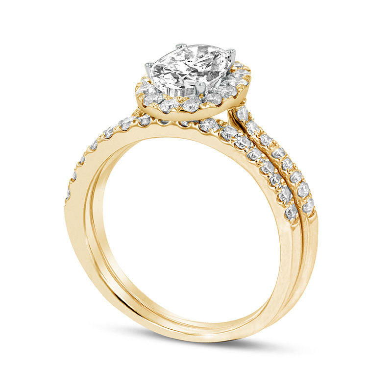 1.33 CT. T.W. Oval Natural Diamond Frame Bridal Engagement Ring Set in Solid 14K Gold (J/SI2)