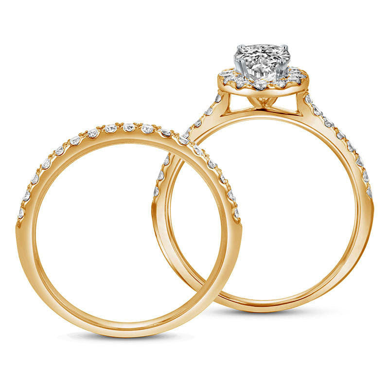 1.33 CT. T.W. Oval Natural Diamond Frame Bridal Engagement Ring Set in Solid 14K Gold (J/SI2)