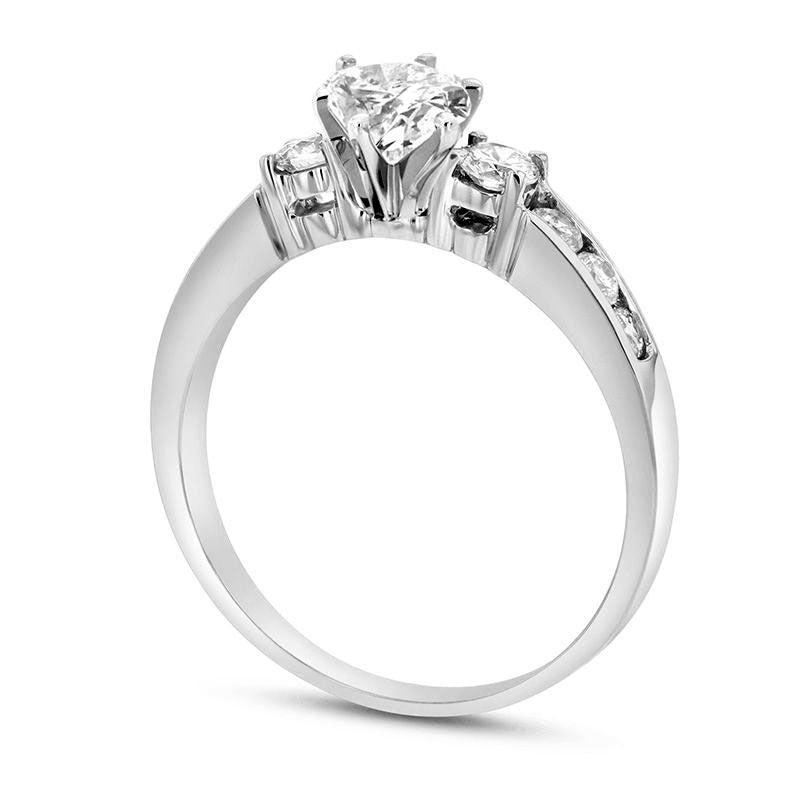 1.0 CT. T.W. Oval Natural Diamond Three Stone Engagement Ring in Solid 14K White Gold (J/SI2)