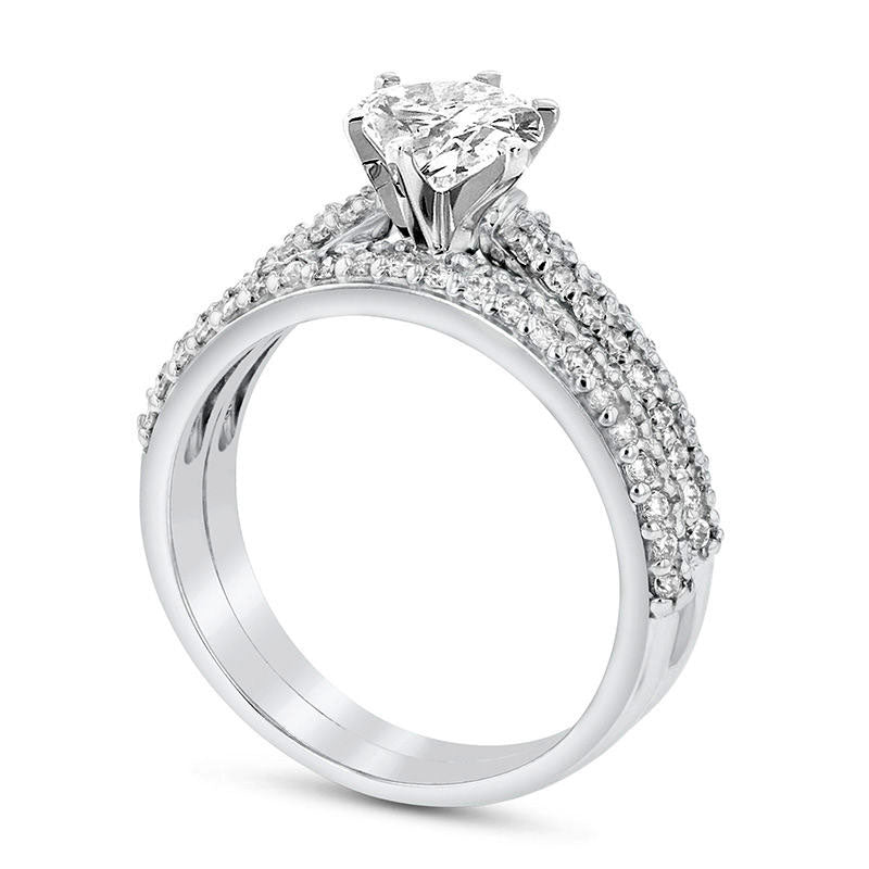 1.0 CT. T.W. Oval Natural Diamond Bridal Engagement Ring Set in Solid 14K White Gold (J/SI2)