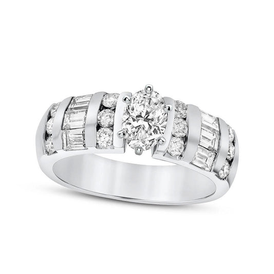 1.38 CT. T.W. Oval Natural Diamond Multi-Row Engagement Ring in Solid 14K White Gold (G/SI2)