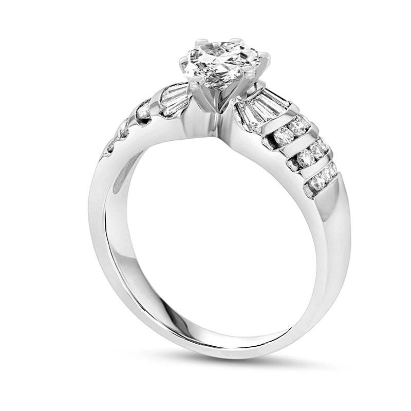 0.88 CT. T.W. Oval Natural Diamond Multi-Row Engagement Ring in Solid 14K White Gold (J/SI2)