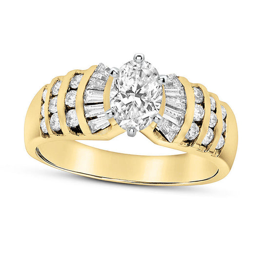 0.88 CT. T.W. Oval Natural Diamond Multi-Row Engagement Ring in Solid 14K Gold (J/SI2)