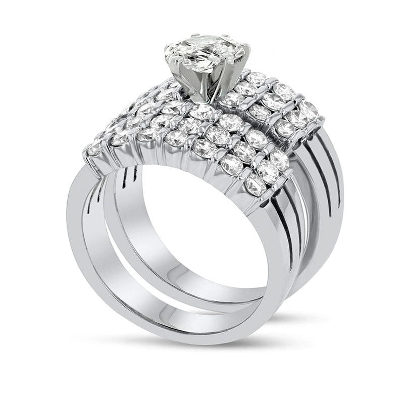 2.5 CT. T.W. Pear-Shaped Natural Diamond Multi-Row Bridal Engagement Ring Set in Solid 14K White Gold (J/SI2)