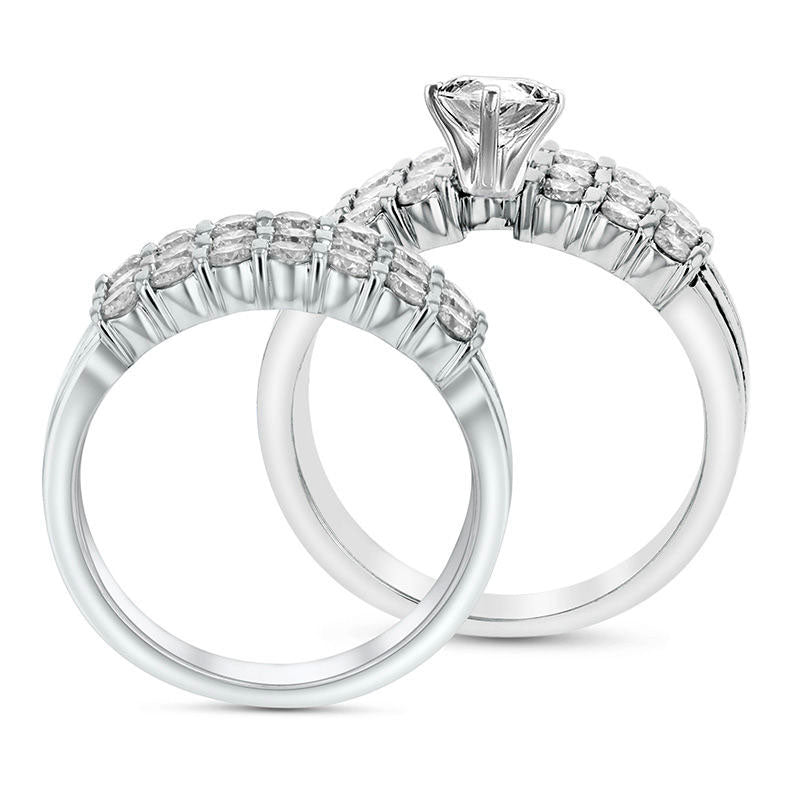 2.5 CT. T.W. Pear-Shaped Natural Diamond Multi-Row Bridal Engagement Ring Set in Solid 14K White Gold (J/SI2)