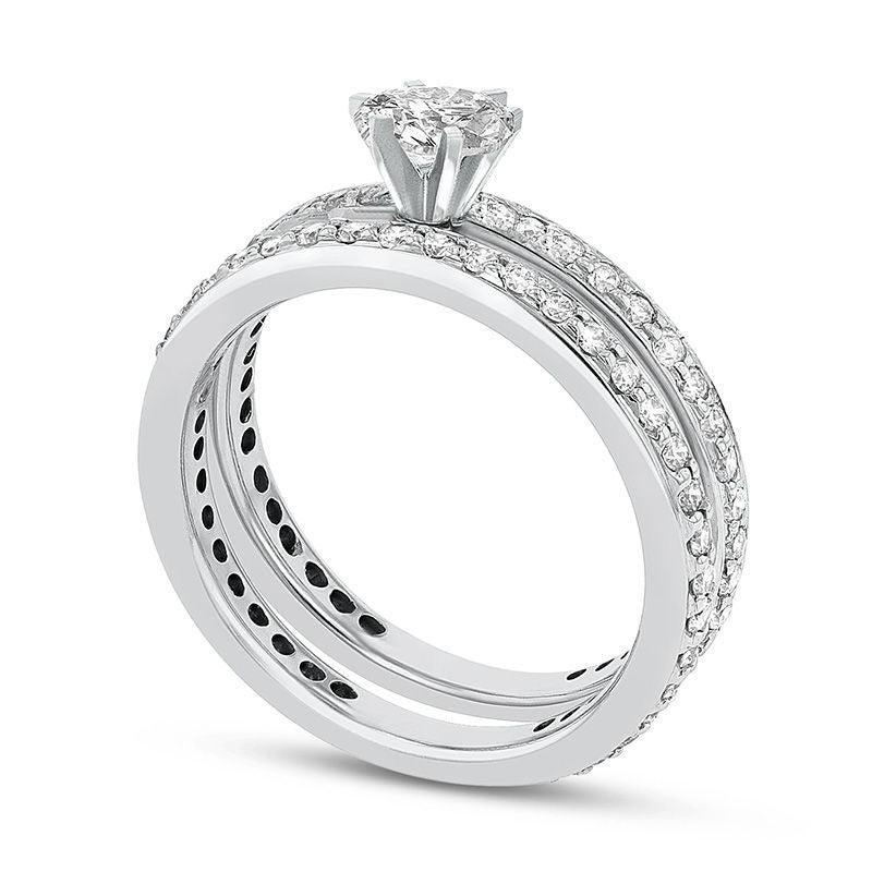 1.0 CT. T.W. Oval Natural Diamond Bridal Engagement Ring Set in Solid 14K White Gold (J/SI2)