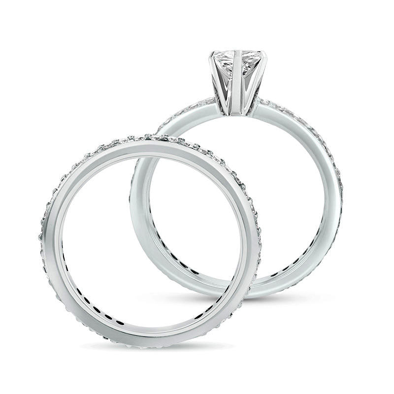 1.0 CT. T.W. Oval Natural Diamond Bridal Engagement Ring Set in Solid 14K White Gold (J/SI2)