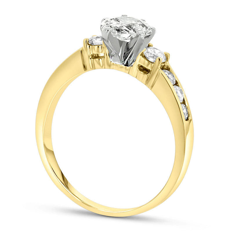 1.0 CT. T.W. Pear-Shaped Natural Diamond Three Stone Engagement Ring in Solid 14K Gold (J/SI2)