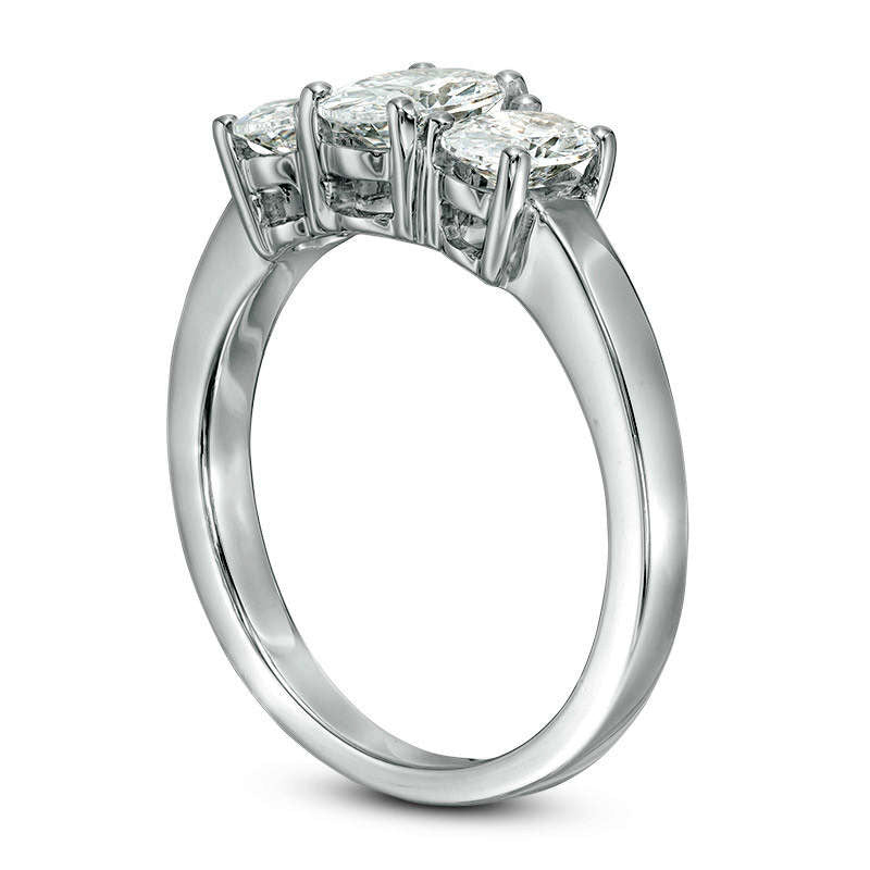 1.5 CT. T.W. Oval Natural Diamond Three Stone Engagement Ring in Solid 14K White Gold