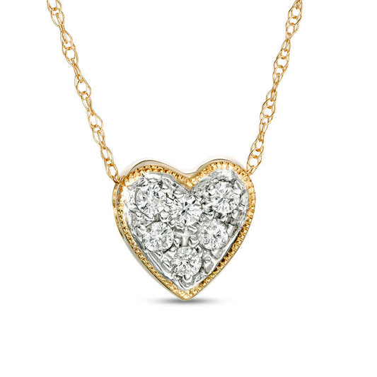 0.17 CT. T.W. Composite Natural Diamond Heart Antique Vintage-Style Pendant in 10K Yellow Gold