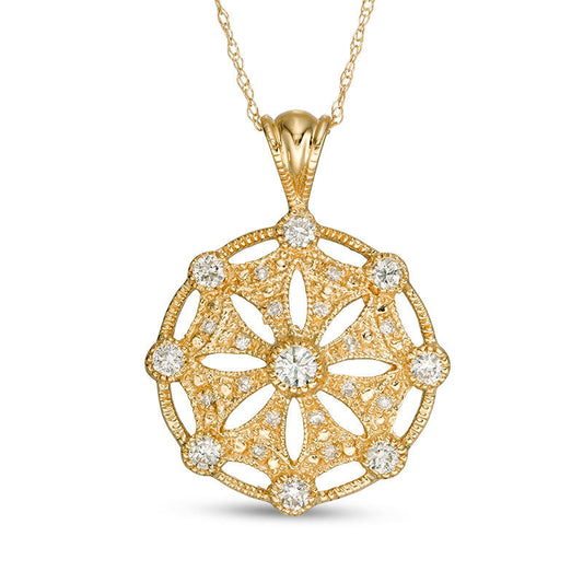 0.5 CT. T.W. Natural Diamond Pinwheel Antique Vintage-Style Pendant in 10K Yellow Gold