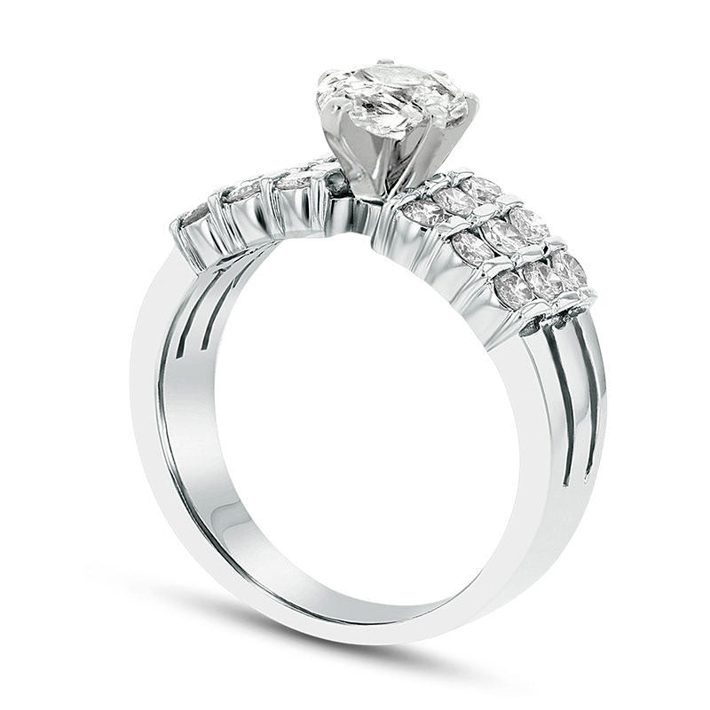 1.5 CT. T.W. Pear-Shaped Natural Diamond Multi-Row Engagement Ring in Solid 14K White Gold (J/SI2)