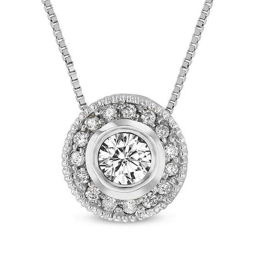 0.33 CT. T.W. Natural Diamond Frame Antique Vintage-Style Pendant in 14K White Gold (I/SI2)