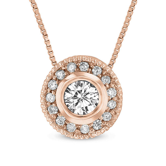 0.33 CT. T.W. Natural Diamond Frame Antique Vintage-Style Pendant in 14K Rose Gold (I/SI2)