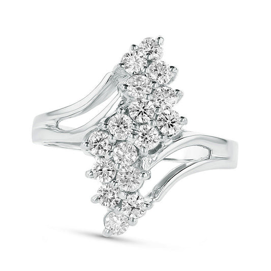 0.75 CT. T.W. Composite Natural Diamond "S" Waterfall Bypass Ring in Solid 14K White Gold (H/SI2)