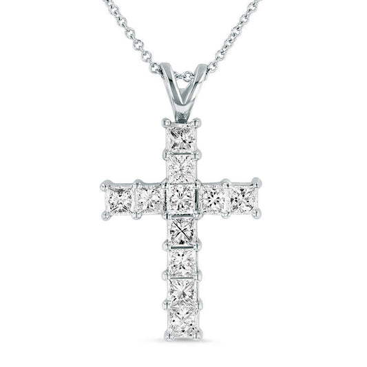 1.5 CT. T.W. Princess-Cut Natural Diamond Cross Pendant in 14K White Gold (H/SI1)