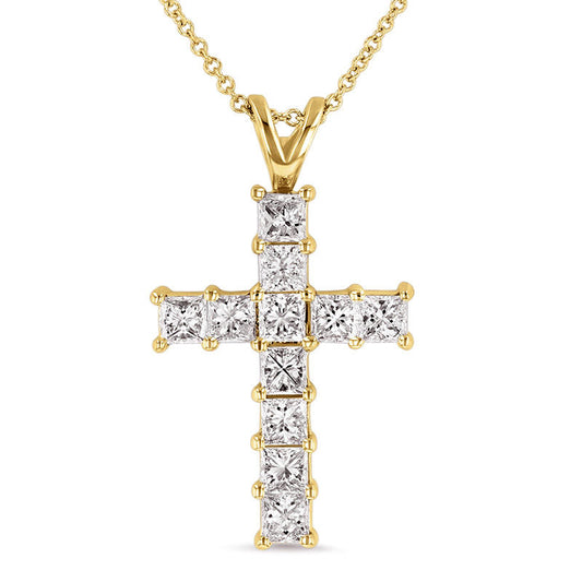 1.5 CT. T.W. Princess-Cut Natural Diamond Cross Pendant in 14K Gold (H/SI1)