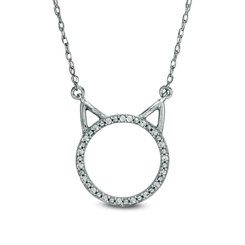 0.05 CT. T.W. Natural Diamond Cat Necklace in 10K White Gold