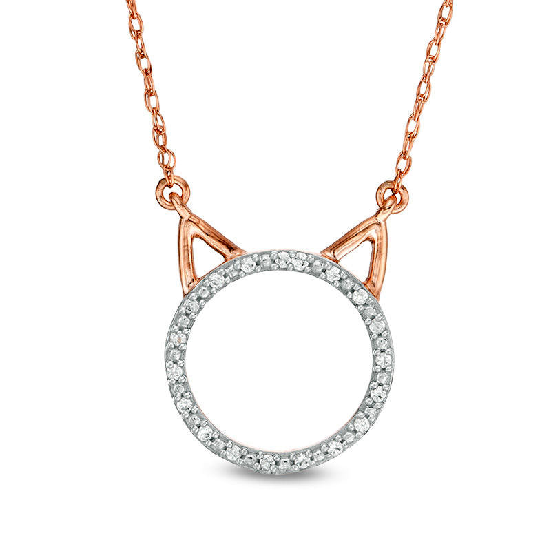 0.05 CT. T.W. Natural Diamond Cat Necklace in 10K Rose Gold