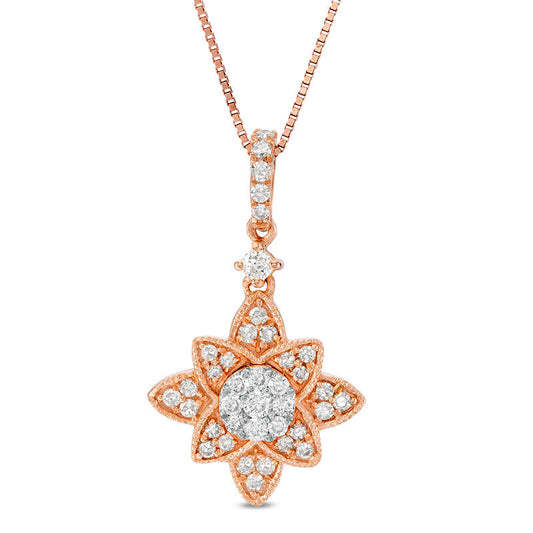 0.25 CT. T.W. Natural Diamond Flower Antique Vintage-Style Pendant in 10K Rose Gold