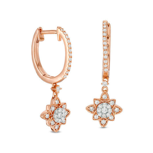 0.33 CT. T.W. Diamond Flower Vintage-Style Drop Earrings in 10K Rose Gold