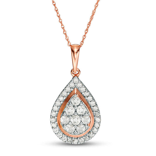 1 CT. T.W. Composite Natural Diamond Teardrop Frame Pendant in 10K Rose Gold