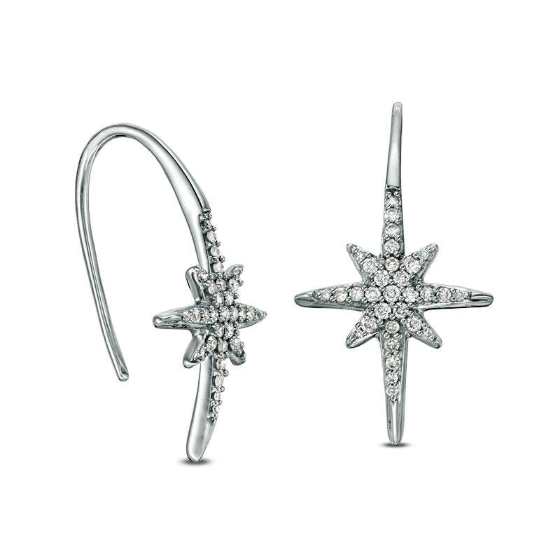 0.25 CT. T.W. Diamond Eight-Point Star Drop Earrings in 10K White Gold