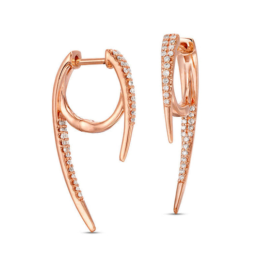 0.25 CT. T.W. Diamond Curved Vertical Bar Front/Back Earrings in 10K Rose Gold