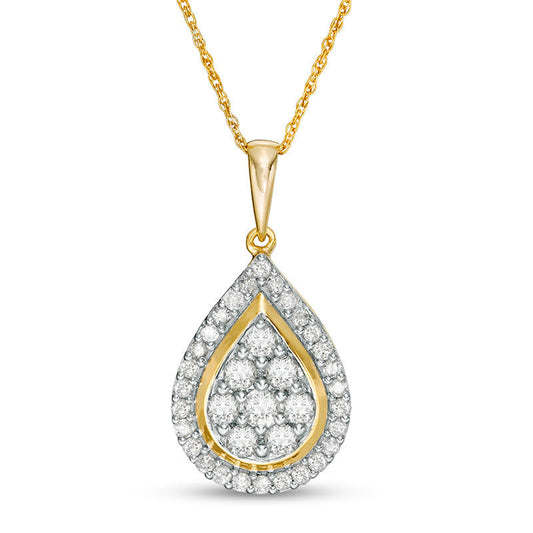 1 CT. T.W. Composite Natural Diamond Teardrop Frame Pendant in 10K Yellow Gold