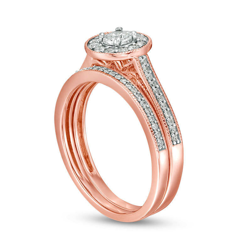 0.50 CT. T.W. Natural Diamond Frame Antique Vintage-Style Bridal Engagement Ring Set in Solid 10K Rose Gold