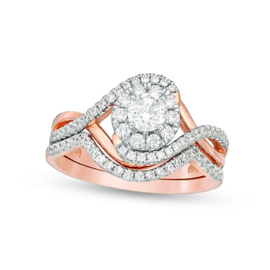 0.75 CT. T.W. Natural Diamond Frame Bypass Bridal Engagement Ring Set in Solid 10K Rose Gold