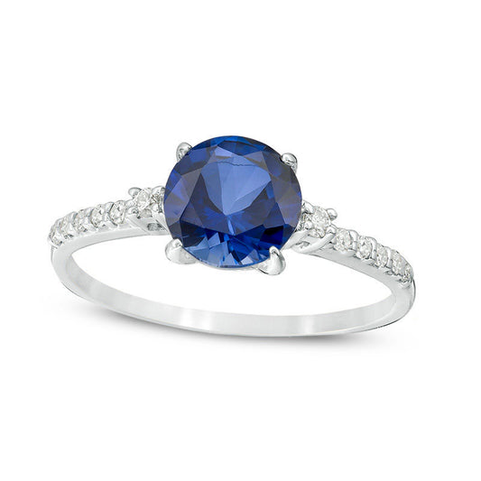 7.0mm Lab-Created Blue Sapphire and 0.13 CT. T.W. Diamond Engagement Ring in Solid 10K White Gold