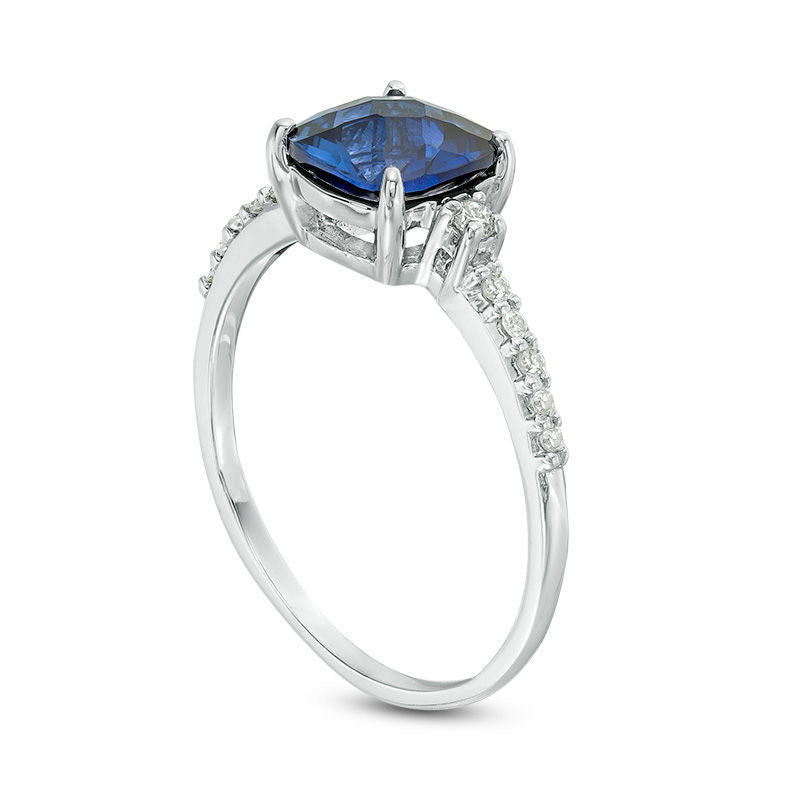 7.0mm Cushion-Cut Lab-Created Blue Sapphire and 0.13 CT. T.W. Diamond Engagement Ring in Solid 10K White Gold