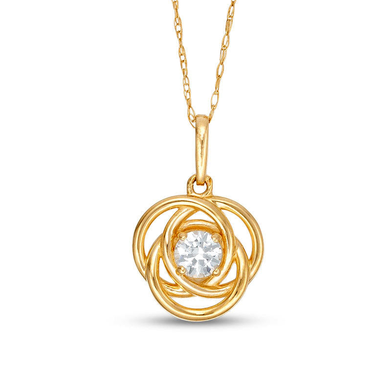 3.5mm Lab-Created White Sapphire Love Knot Drop Pendant in 10K Yellow Gold