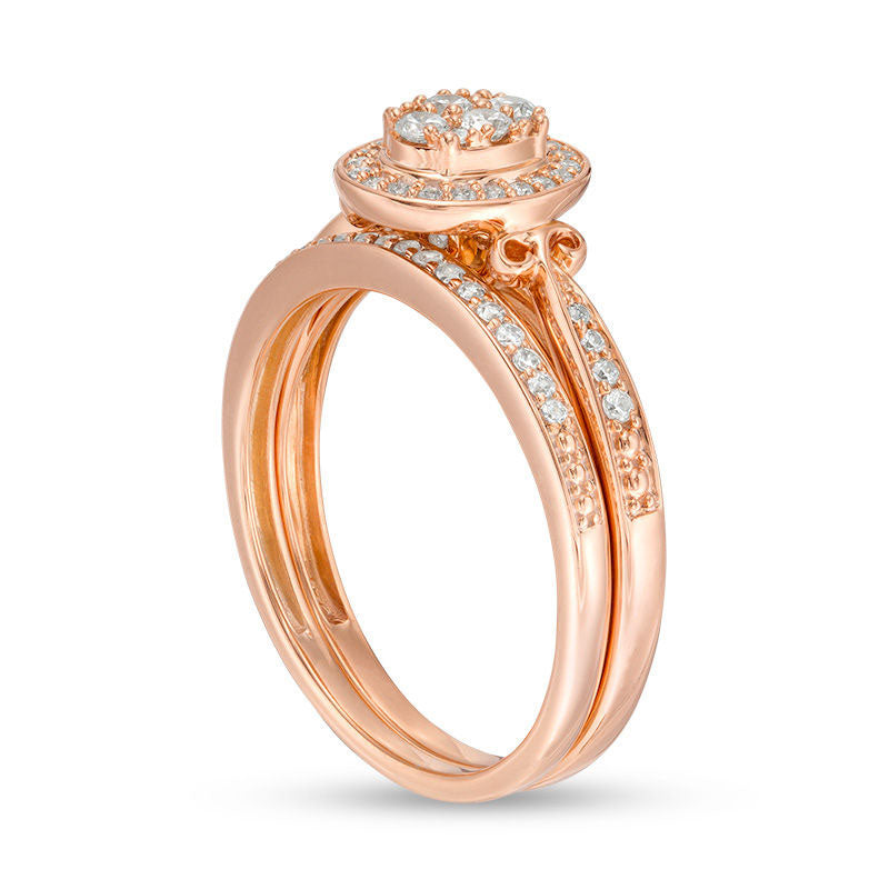 0.33 CT. T.W. Composite Natural Diamond Oval Frame Bridal Engagement Ring Set in Solid 10K Rose Gold