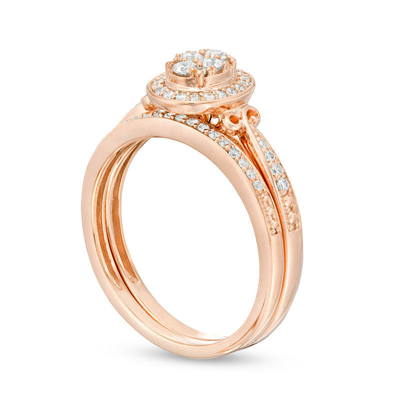 0.33 CT. T.W. Composite Natural Diamond Oval Frame Bridal Engagement Ring Set in Solid 10K Rose Gold