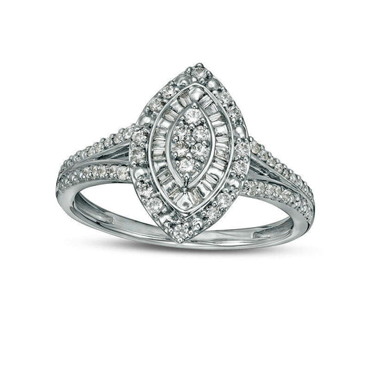 0.33 CT. T.W. Composite Natural Diamond Double Marquise Frame Engagement Ring in Solid 10K White Gold