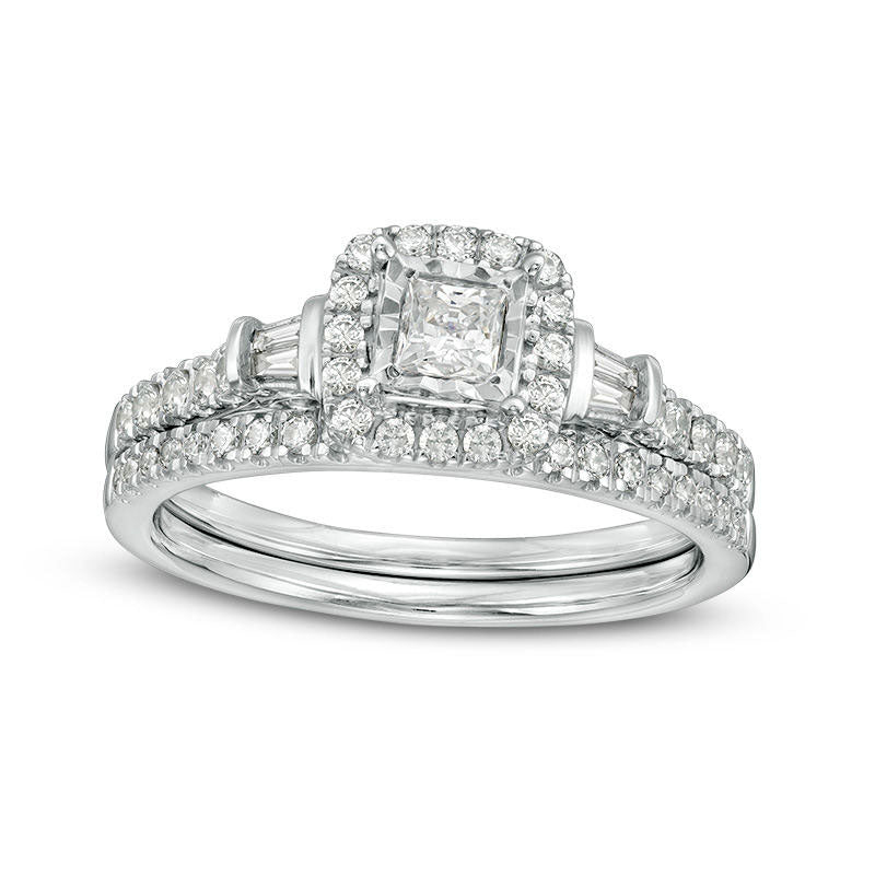 0.63 CT. T.W. Princess-Cut Natural Diamond Frame Collar Bridal Engagement Ring Set in Solid 10K White Gold