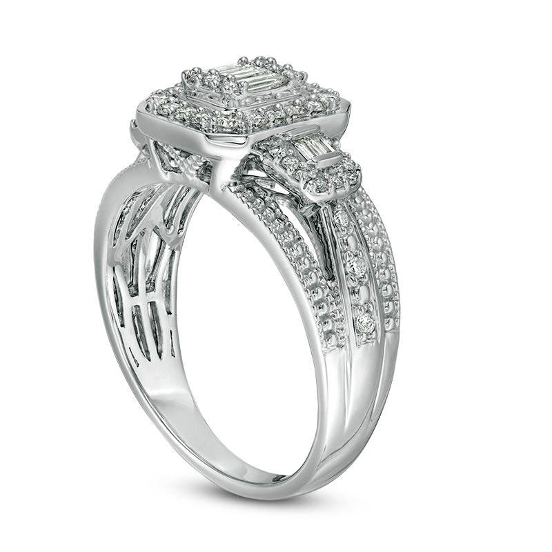 0.50 CT. T.W. Composite Natural Diamond Octagonal Frame Antique Vintage-Style Engagement Ring in Solid 10K White Gold