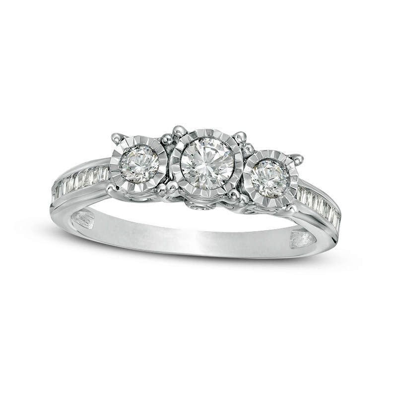 0.50 CT. T.W. Natural Diamond Three Stone Engagement Ring in Solid 10K White Gold