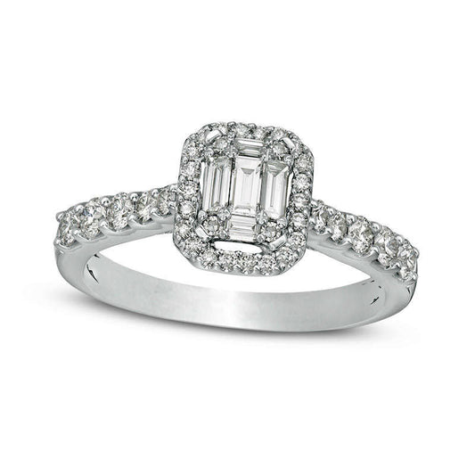 0.75 CT. T.W. Composite Natural Diamond Octagonal Frame Antique Vintage-Style Engagement Ring in Solid 14K White Gold